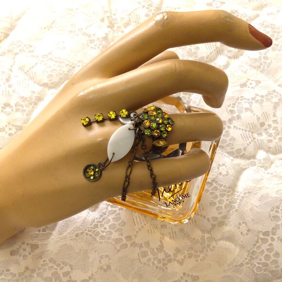 VTG NWOT Girls Women’s Orange Green Rhinestone Adjustable Vintage Copper Ring - Picture 2 of 11